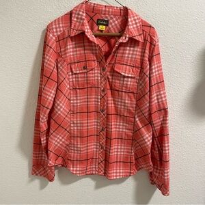 Cabela's coral pink and White Plaid flannel Shirt